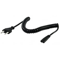 Power cord with flat 2-pole 230V Euro plug and C7, 8-pin device plug, spiral,