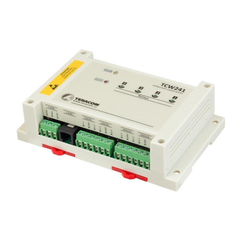 Rask datalogger for Internett/LAN, 2 x digital, 2 x spenning, 2 x relé, 1-leder inngang, MODBUS