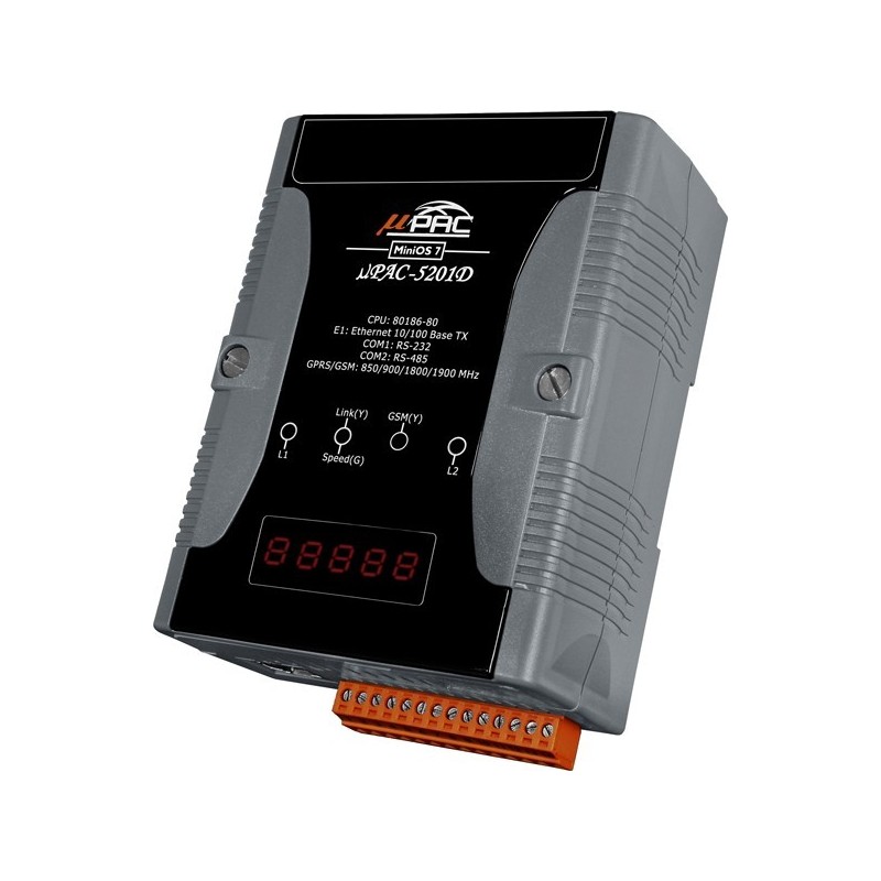 ICPDAS UPAC-5201D is an embedded PC with Minios7, GSM / SD reader, data logging