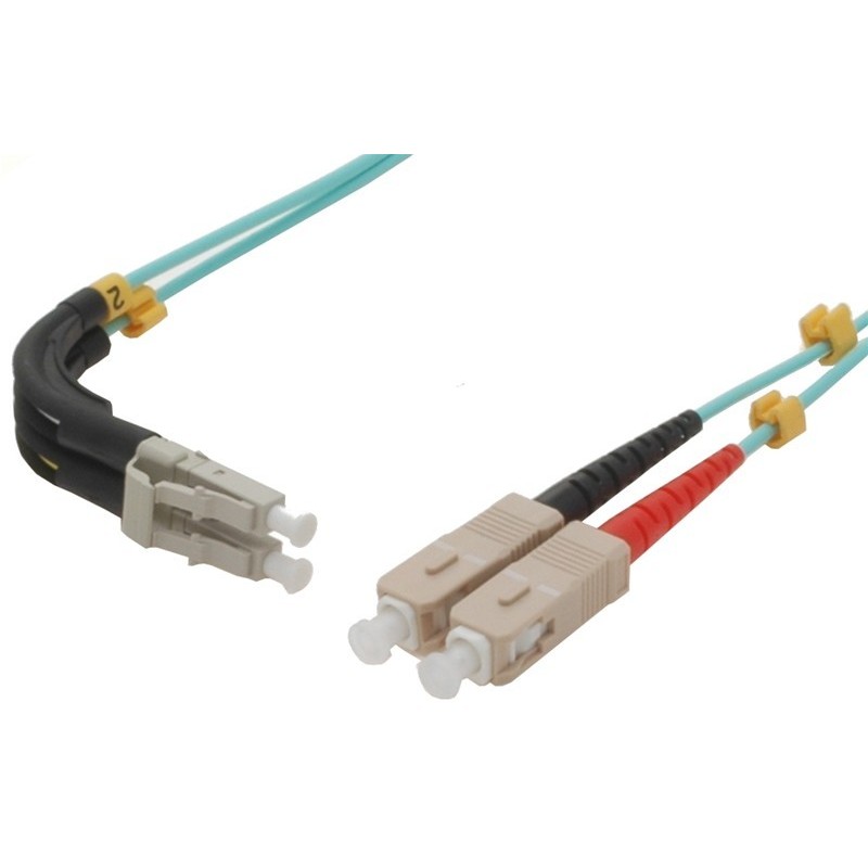 Angled, Fiber Cable, Multi mode, LC-SC, 1m, 50 / 125my, OM3, Aqua, LSZH, Duplex