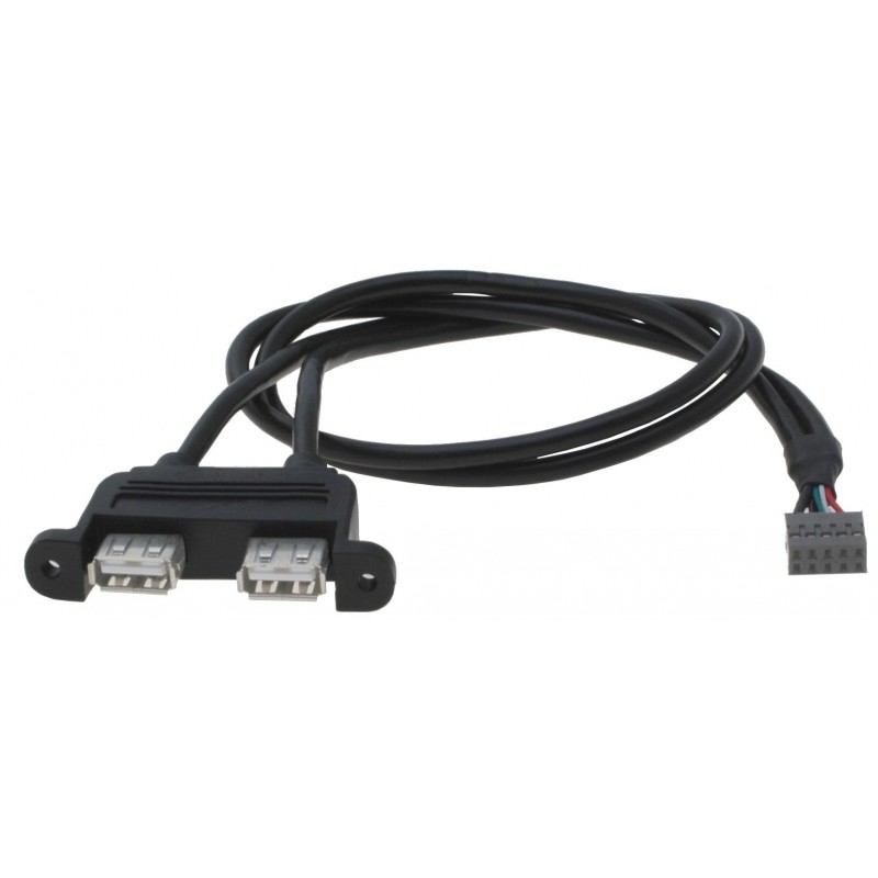 2x USB 2.0 udtag til fx panel, 2x 5-PIN intern stik, med 50 cm kabe...