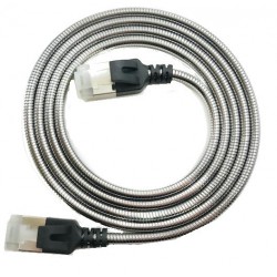 Steel reinforced cat. 6a Network Cable, Slim, UTP, LSZH, Silver, Stainless Steel Spiral