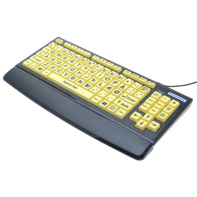 Oversized USB keyboard til svagtseende, handicappede eller børn, dansk layout, indbygget USB HUB, høj kontrast