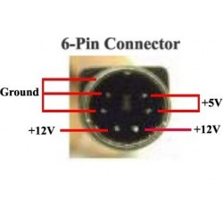6-pin +5V/1.5A, +12V/1.8A power supply, 100-240 VAC