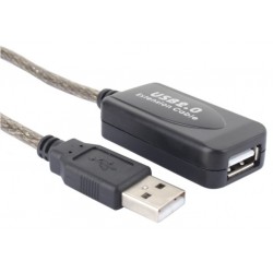 Active USB 2.0 repeater extension cable (20m) with 2 amplifiers boosts the USB signal