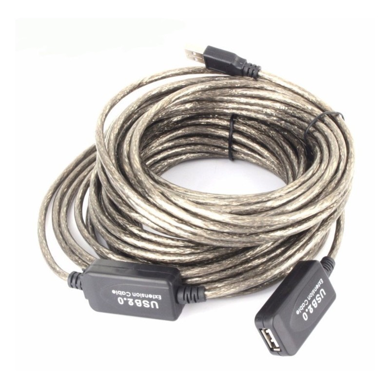 15 m active extension cable for USB2.0 with built-in amplifier. Supplied via USB port