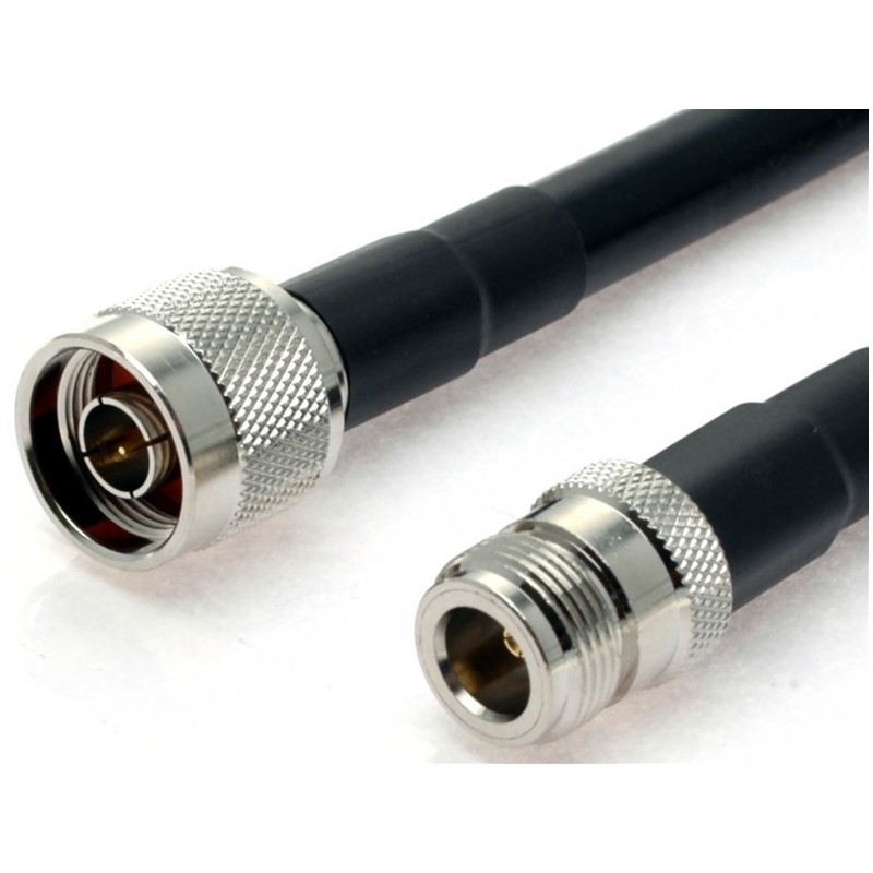 Coax cable N-male and N-female antenna cable, black, 10 meters, Low loss HDF400