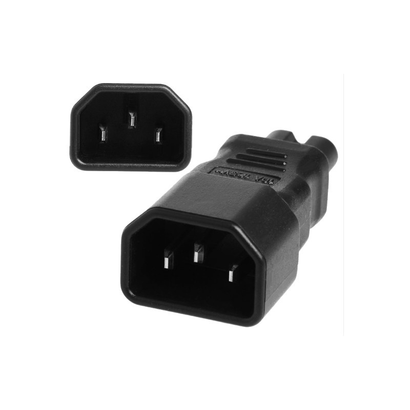 3-polet IEC320 C14 hann til C7 hunnpluggadapter - svart