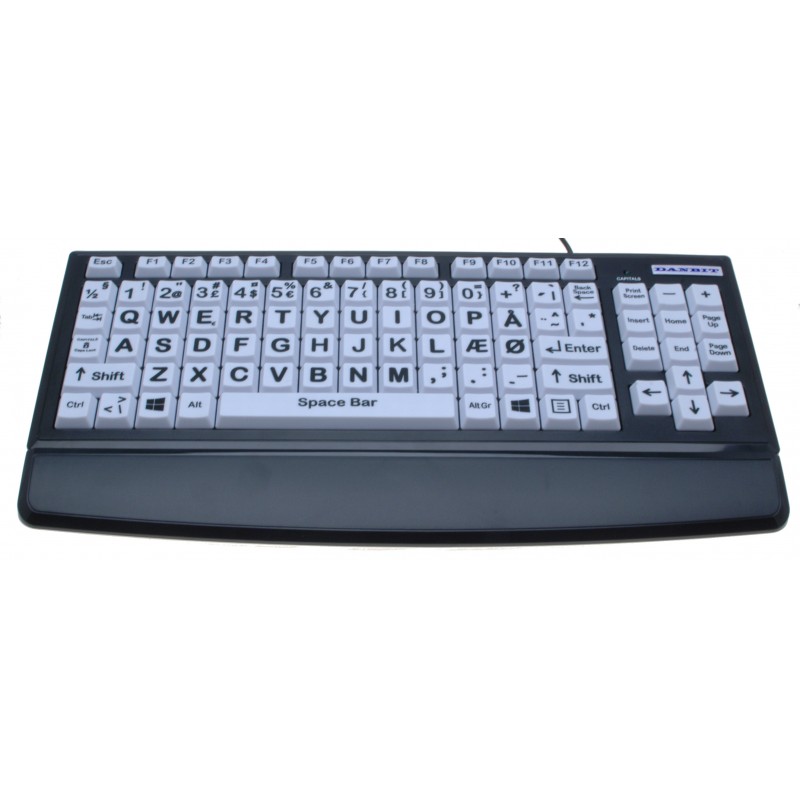 Stort tastatur for synshemmede - USB, dansk layout, hvite taster