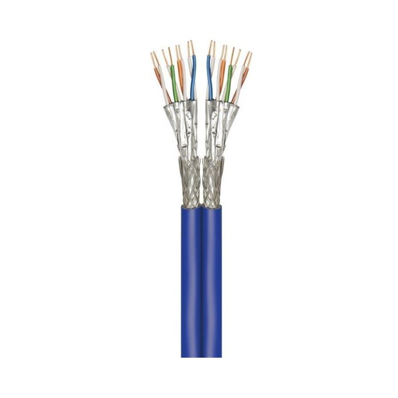 Cat 7A 500m Duplex-RJ45 S/FTP nettverkskabel, blå CU, AWG 22/1 LSZH