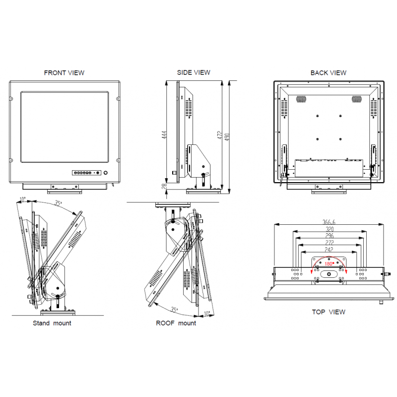 19 Marine Touch Monitor - IP65, LED-bakgrunnsbelysning, VESA-feste