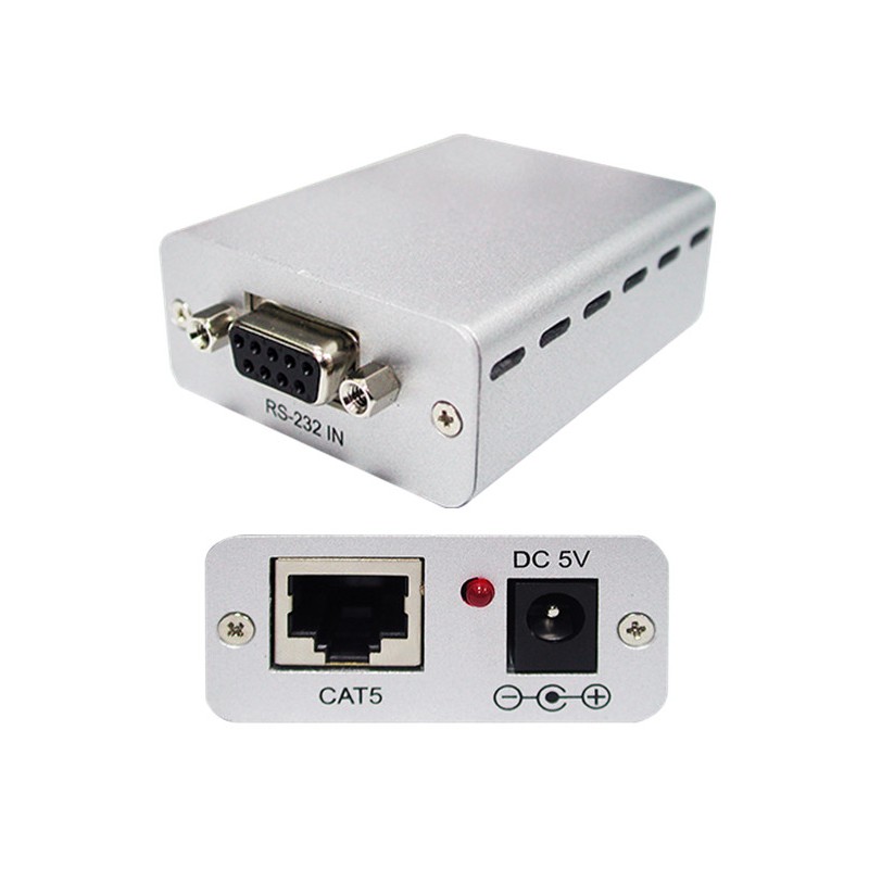 RS232-forlenger over PDS Cat 5/6 RJ45-kabel. RS232 forlenger