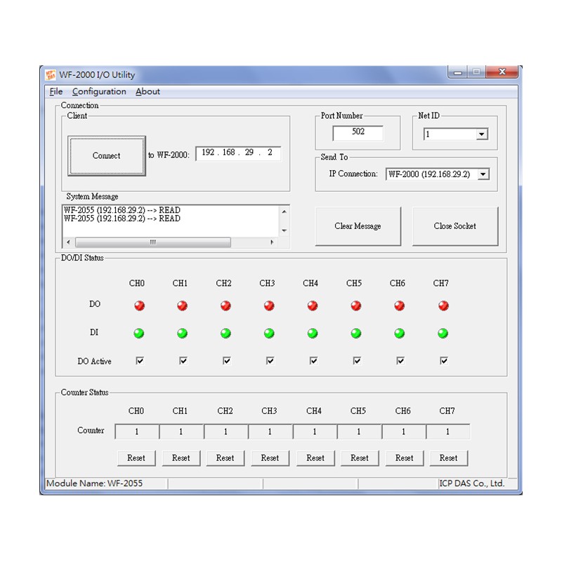 Trådløs modul med 8 x digitale innganger Wet, 0 - + 50VDC 500Hz, 8 x digital utgang (OC) + 40Vdc 650mA, Modbus