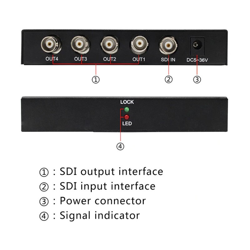 4 port SDI splitter, SD-SDI, HD-SDI, 3G-SDI