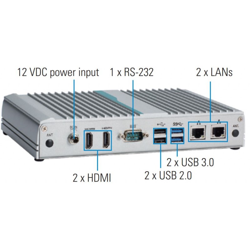 Fanless Embedded PC for WIN 10 IoT, Linux wall mount, Fanless design 2 HDMI, 1 RS232, 2 Ethernet, 6 USB