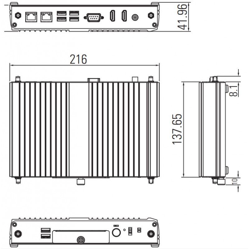 Vifteløs innebygd PC for WIN 10 IoT, Linux veggmontering, Fanless design 2 HDMI, 1 RS232, 2 Ethernet, 6 USB