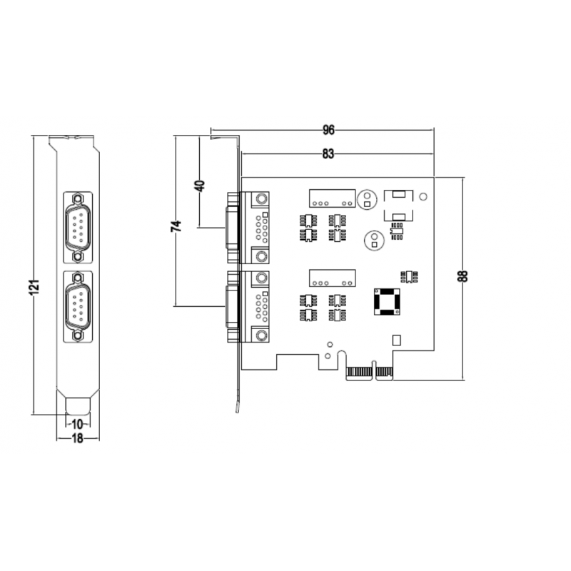 PCI Express-kort 2 x RS422/485 overspenningsisolasjon dos Linux, DOS, XP, Win10/11 Windows Server 2003/2008/2012/2016/2019/2022