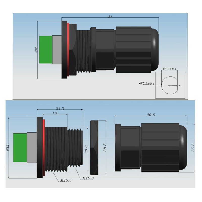 Outdoor M25 RJ45 - PCB IP67-kontakt - vanntett RJ45-adapter for panelmontering