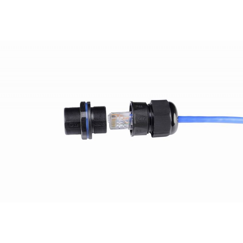 RJ45 IP67 waterproof feed-through connector for chassis and panel mounting, M20 mm