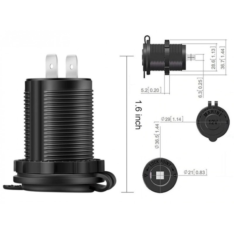 Cigarette Lighter Socket 12V 24V for Motorcycle, Car,  Boat,  Tractor. Power Outlet Socket Receptacle Waterproof Plug