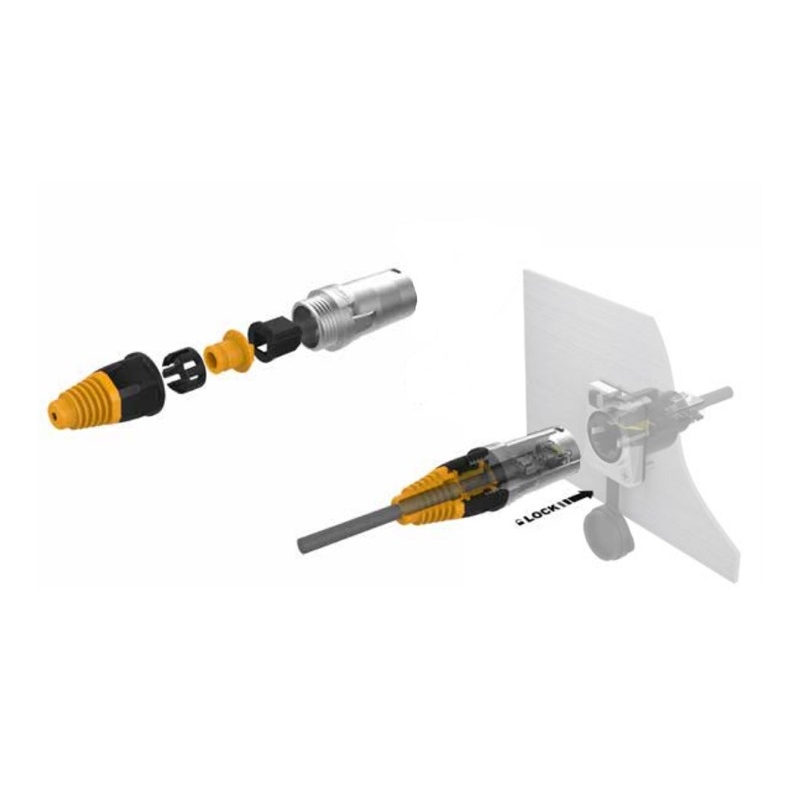 Water and dustproof IP65 RJ45 metal housing and for push/pull lock, high frequency screen