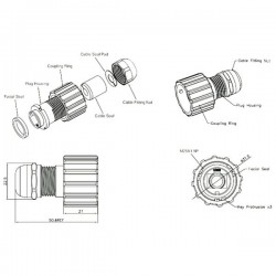 Waterproof RJ45 connector in 3 parts - IP68 tight - metal DANBIT