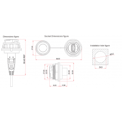 Vanntett USB3.0 chassis hunnkontakt, IP67 med hette, 1 meter kabel. Plast.