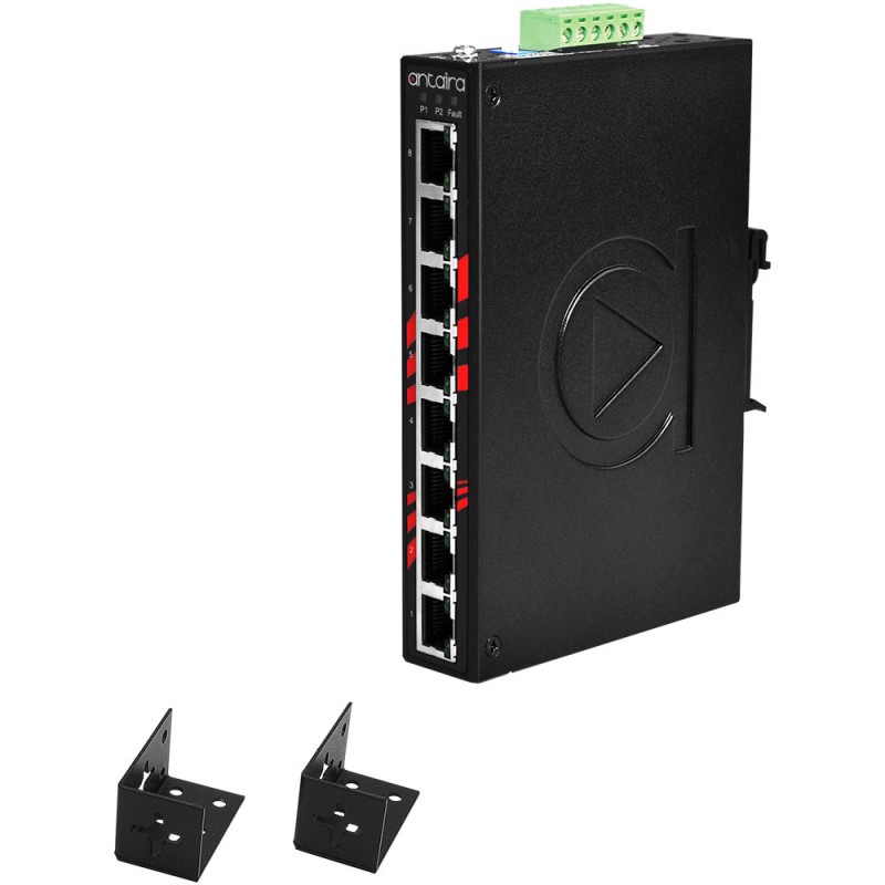 8-Ports Industriel PoE + ubemannet bryter, 12-36VDC