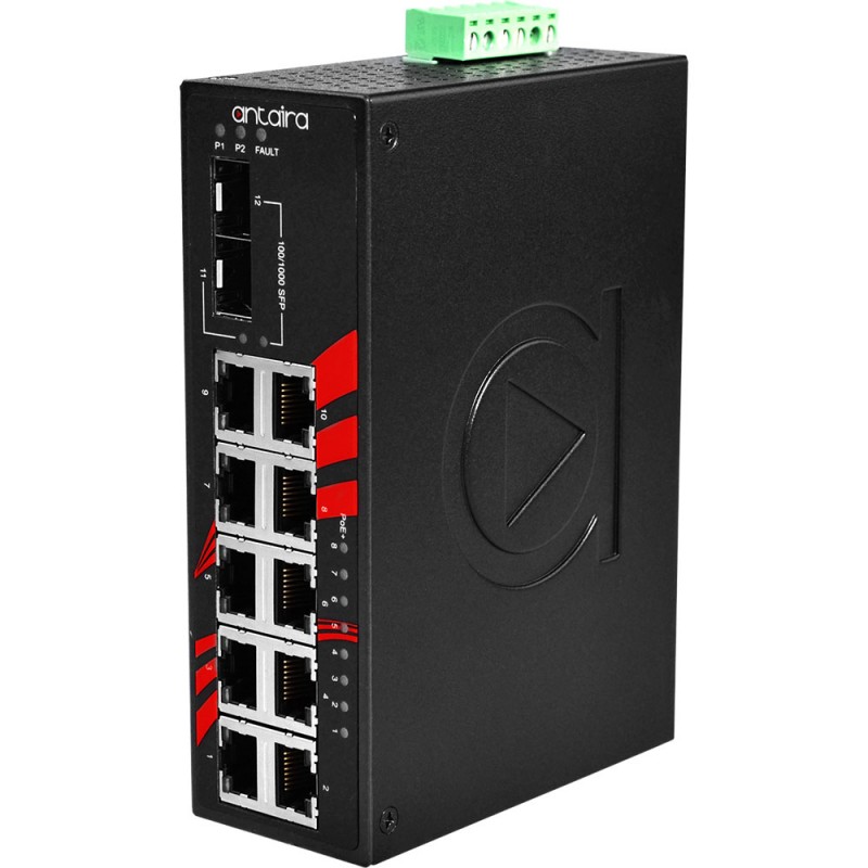 12Port Industrial PoE + Gigabit ustyrt bryter