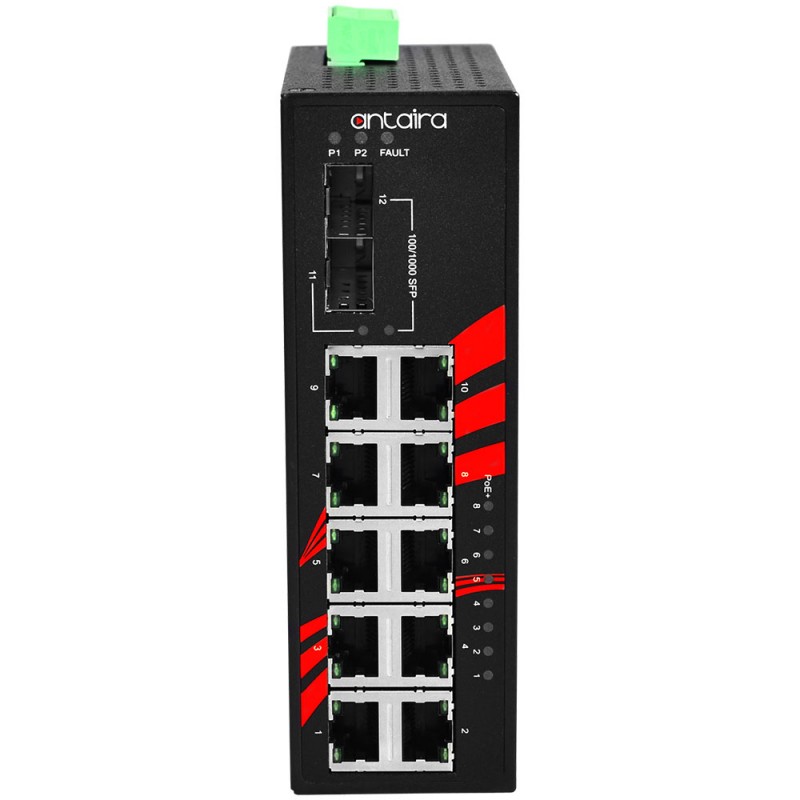12Port Industrial PoE + Gigabit ustyrt bryter