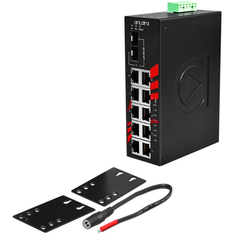 12Port Industrial PoE + Gigabit ustyrt bryter, -40 ° til 75 ° C