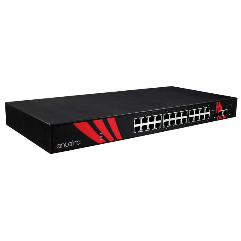 26-Port PoE+ Gigabit Uadministrert Switch: Industriell 1U 19 rackmontert