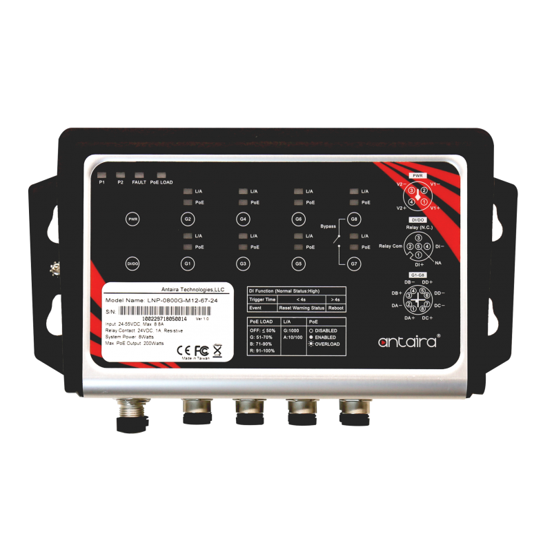 8-port industriell IP67 Gigabit PoE + -bryter, M12-tilkobling (X-kodet)