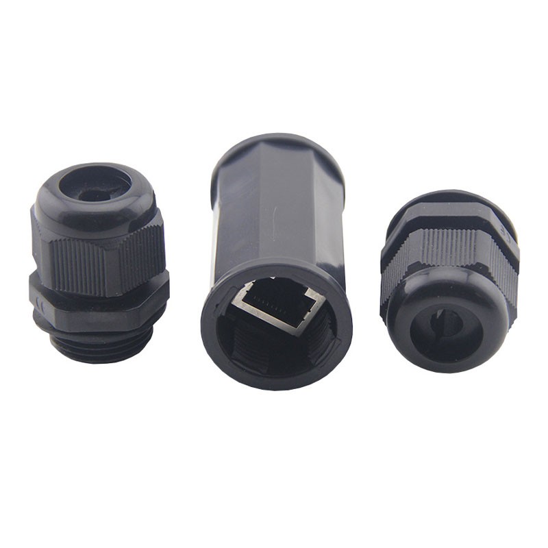 RJ45 waterproof outdoor connector for cables with molded-on connector, IP68 black