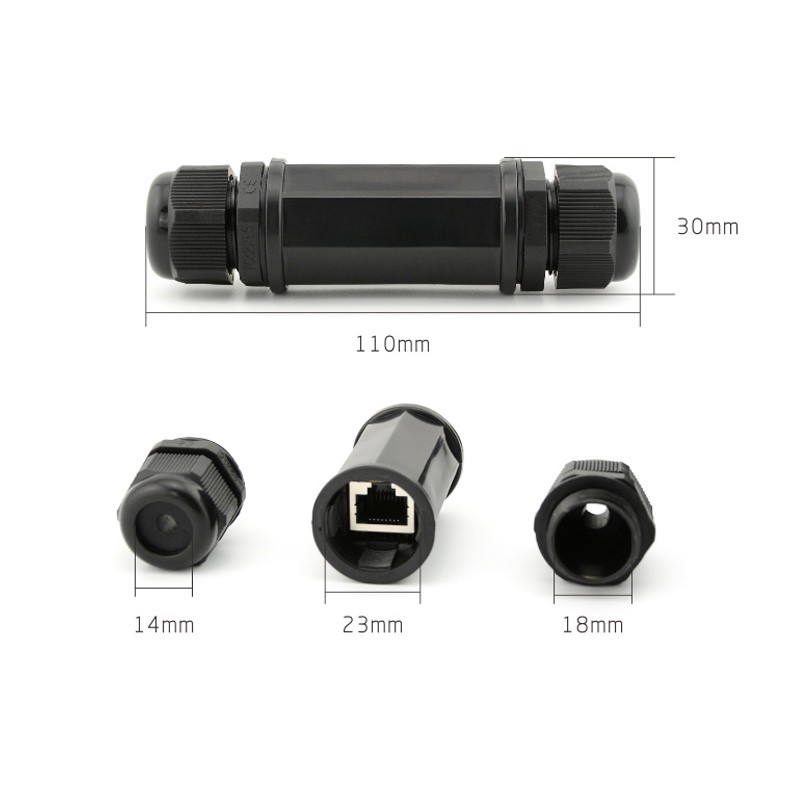RJ45 waterproof outdoor connector for cables with molded-on connector, IP68 black