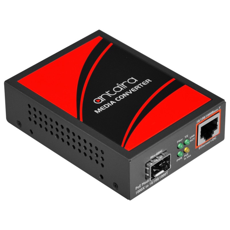 Media converter RJ45 to Fiber. RJ45 Gigabit. Fiber slot to 1000Mbit SFP. PoE+
