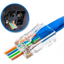 RJ45 connector for UTP Cat.5/6 with through holes | Gold plated