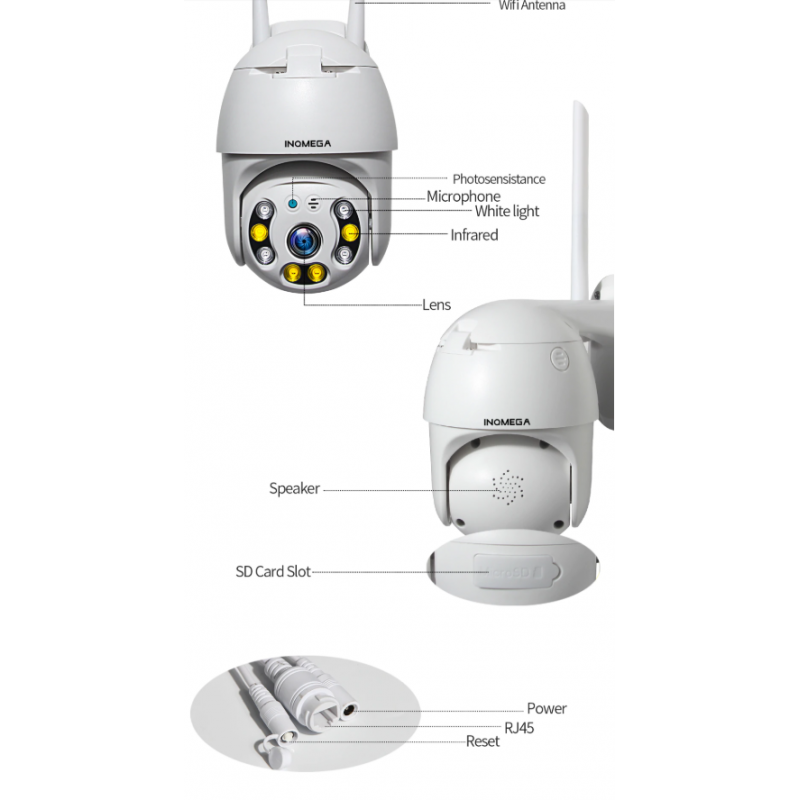 Smart 2 Mega Pixel motorkamera, PTZ, bevegelseskontroll, 2-veis kommunikasjon,