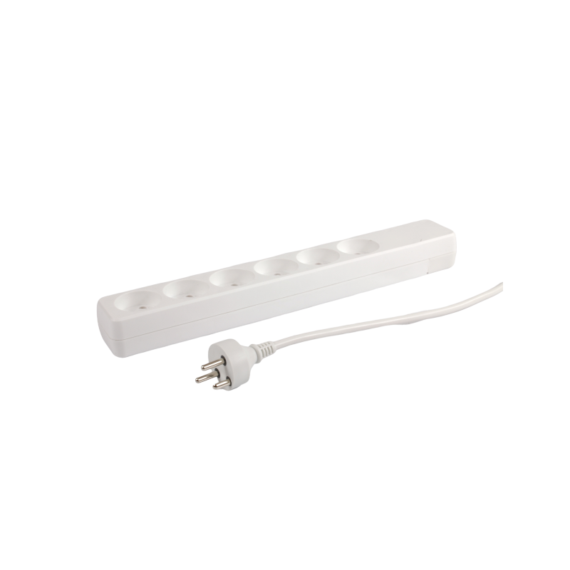 Stikkontakt med 6 uttak og jord, 7m kabel