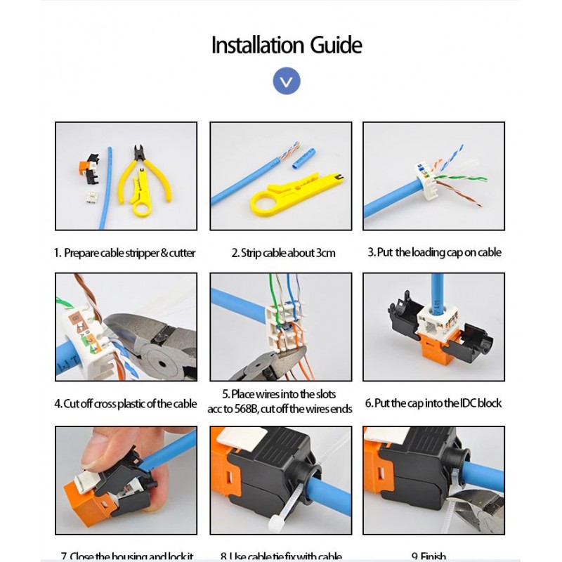 Keystone Jack RJ45 hunnplugg plast, gjenbrukbar, flere farger