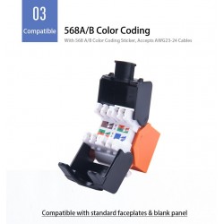 Keystone Jack RJ45 female plug plastic, reusable, multiple colors