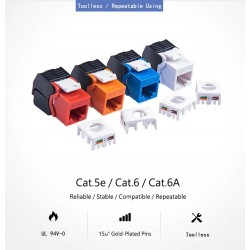 Keystone Jack RJ45 female plug plastic, reusable, multiple colors