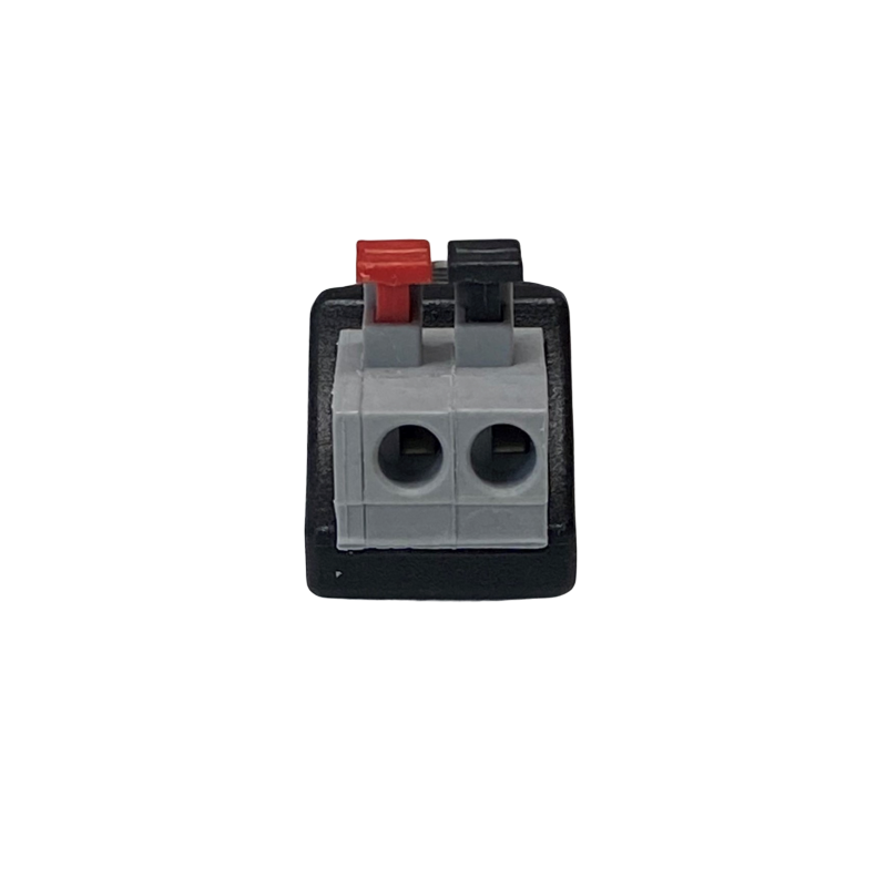 DC plugg han 5,5/2,1 mm terminalblokk med push-down klemme