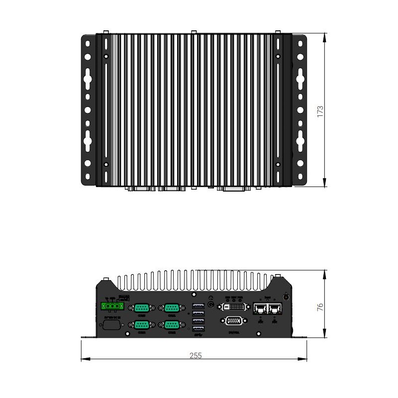 Embedded blæserløs PC gen 9 og Gen 8 med 4xCOM serielporte 2x Etnernet til DIN skinne montage