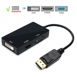 DisplayPort DP til VGA, HDMI og DVI - 3-i-1-konverterkabel, 1080P
