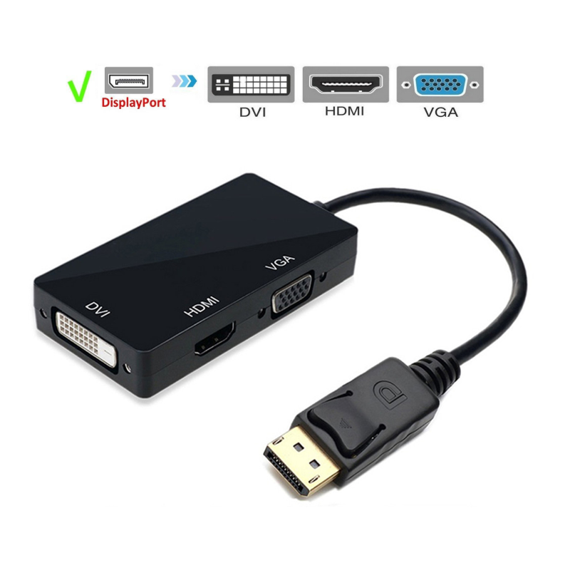 DisplayPort DP til VGA, HDMI og DVI - 3-i-1-konverterkabel, 1080P