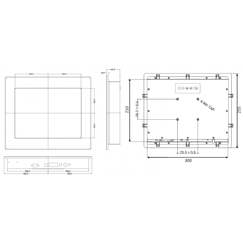 12,1 "skjerm - Høye nits - 1000 nits - touch - VGA, HDMI, USB, Displayport