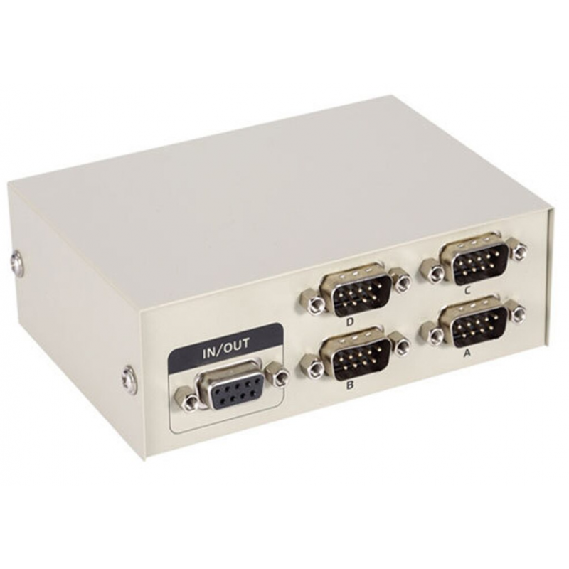 4-ports manuell seriell bryter RS232/485 til DB9 hannkontakt. For enkel testbruk