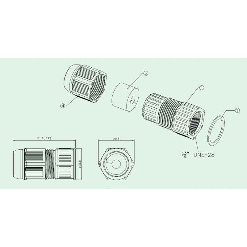 Vanntett RJ45-kontakt med 21 mm gjenger for chassisbruk