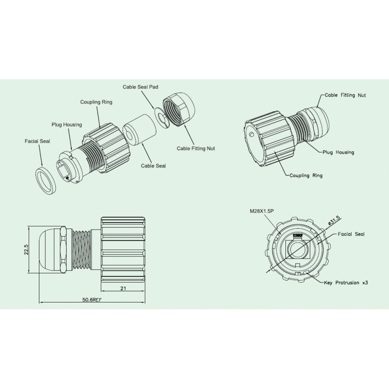RJ45 waterproof housing for network cable with RJ45, with bayonet